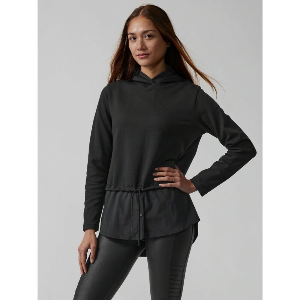 Athleta Gallery Hoodie Top Sweatshirt Shirt Tail Hem Black Womens Medium